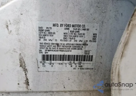 2024 Ford Edge Se z USA, uszkodzony, nr VIN 2FMPK4G97RBA32410